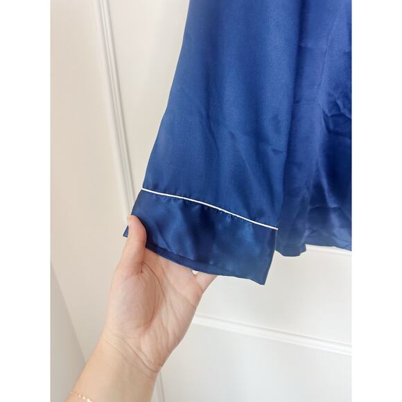 NWT 100% Silk Long Sleeve Navy Blue Pajama Set Size L - Picture 7 of 9